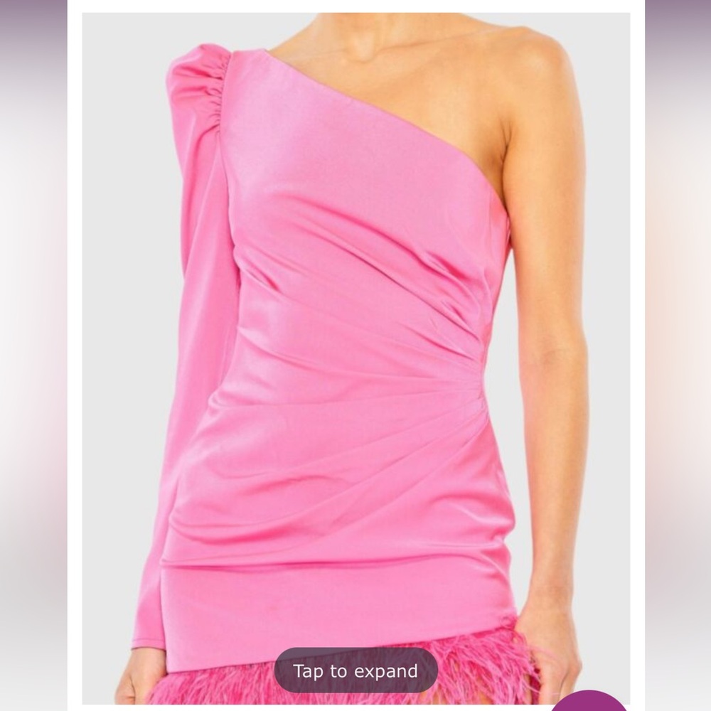 Mac Duggal Pink One Shoulder Feather Hem Mini Dress Size 6 NWT - Picture 5 of 6